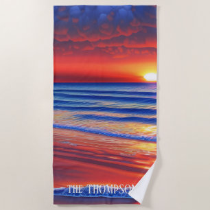 Beach Sunset with Personalized Name  Beach Towel