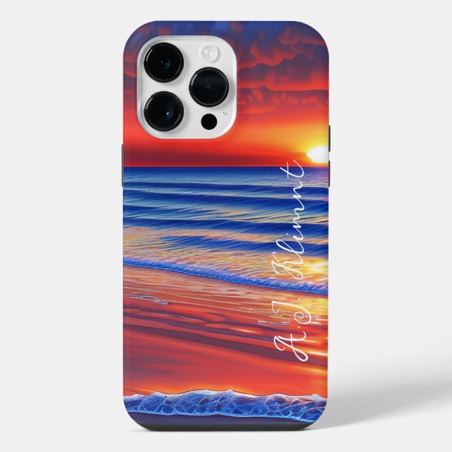 Beach Sunset with Personalized Name iPhone Case (Back)