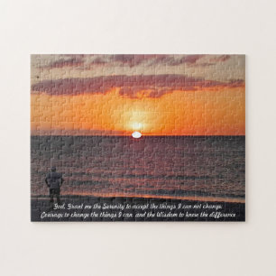 Beach Sunset with Serenity Prayer Jigsaw Puzzle
