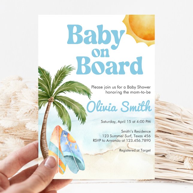 Beach Surf Baby on Board Baby Shower Invitation (Baby on Board Baby Shower Invitation)