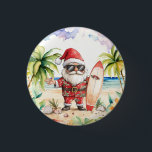Beach Surf Christmas Party with Santa Claus  1 Inch Round Button<br><div class="desc">Beach Surf Christmas Party with Santa Claus button</div>
