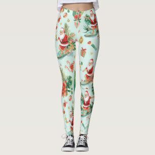 Beach Surf Christmas Party with Santa Claus  Leggings