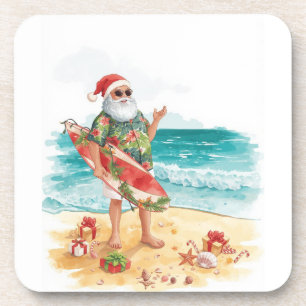 Beach Surf Christmas Party with Santa Claus  Squar Coaster