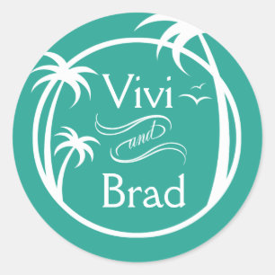 Beach Surf Palm Logo aqua Classic Round Sticker
