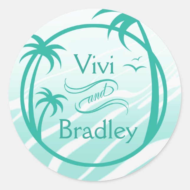 Beach Surf Palm Logo | aqua Classic Round Sticker (Front)