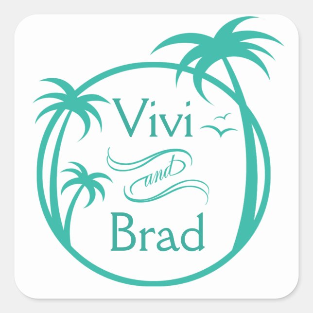 Beach Surf Palm Logo | aqua Square Sticker (Front)