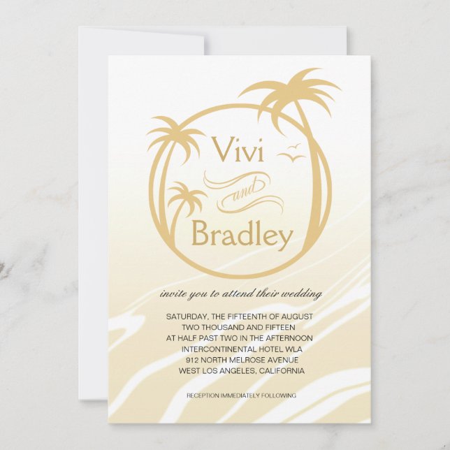 Beach Surf Palm Logo Wedding | sand Invitation (Front)