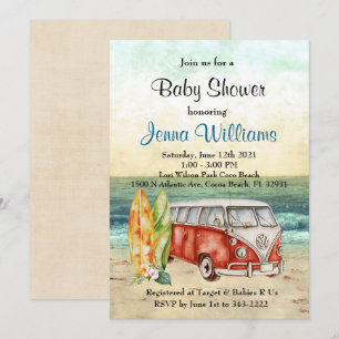 Beach Surf Surfboard Baby Boy Shower Invitation