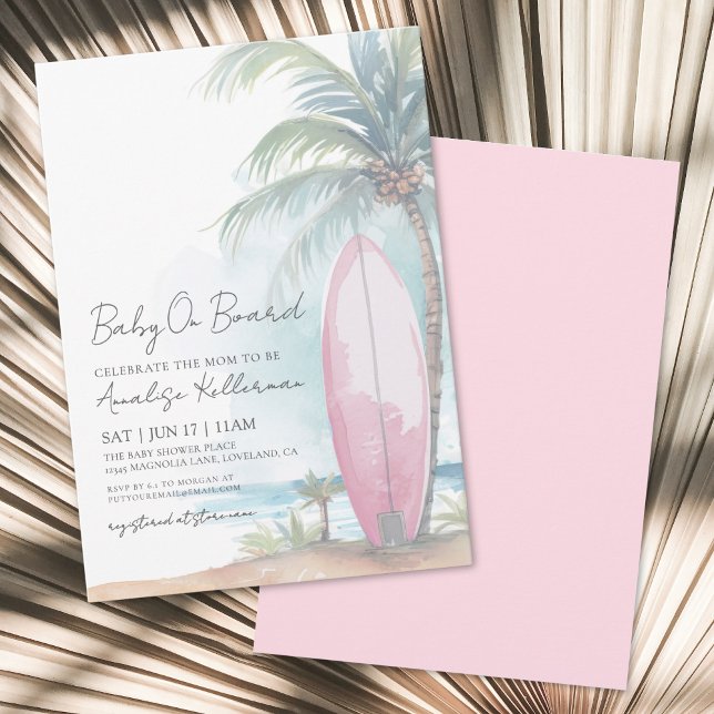 Beach Surfboard Baby On Board Summer Baby Shower Invitation (Beach Surfboard Baby On Board Summer Baby Shower Invitation)