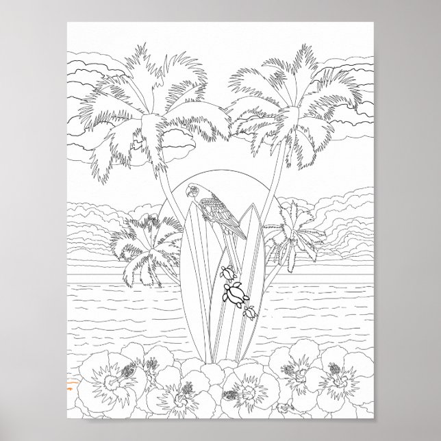 Beach Surfboards Adult Colouring Poster (Front)