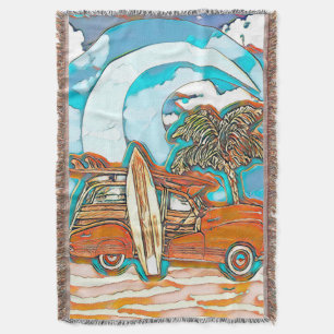 Beach Surfboards Woodie Throw Blanket