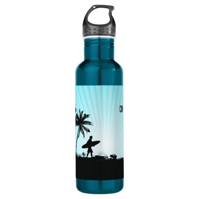 Beach Surfer custom name water bottles (Front)
