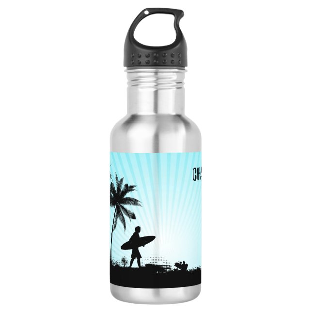 Beach Surfer custom name water bottles (Front)