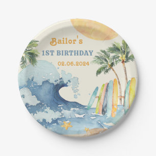 Beach Surfing Birthday Party Paper Plate