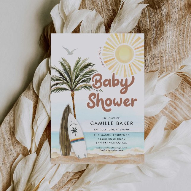 Beach Surfing Gender Neutral Baby Shower Invitation (Creator Uploaded)