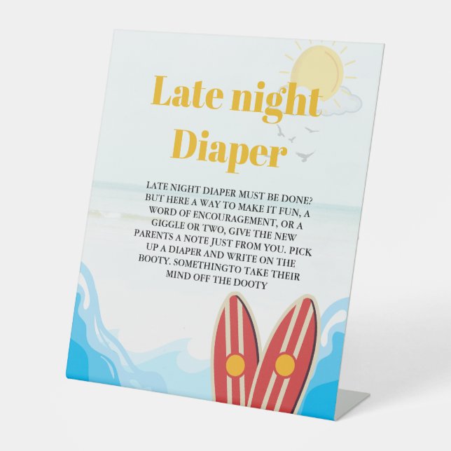 Beach surfing late night diaper baby shower sign (Front)