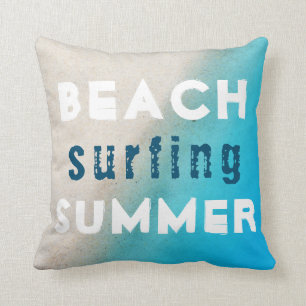 Beach Surfing Summer Typography Sand Ocean Throw Pillow