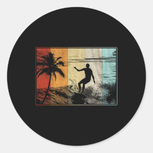 Beach Surfing Surfboard Vintage Retro Surfboarder Classic Round Sticker