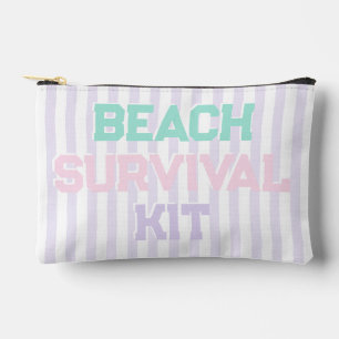 Beach Survival Kit Cute Pastel & Lavender Stripes  Accessory Pouch