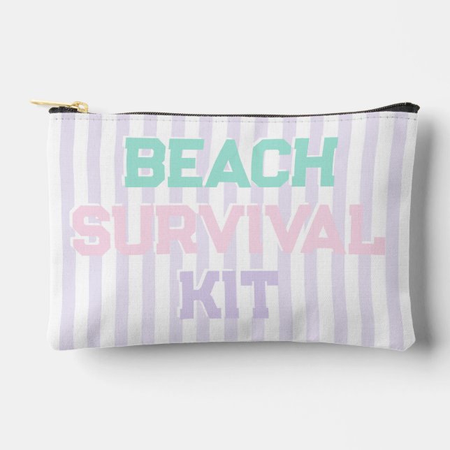 Beach Survival Kit Cute Pastel & Lavender Stripes  Accessory Pouch (Front)