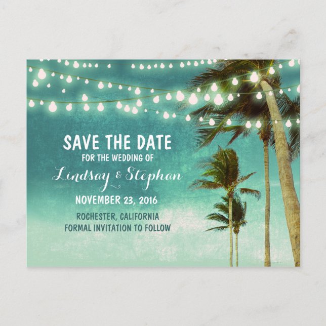 beach teal ombre save the date postcards (Front)