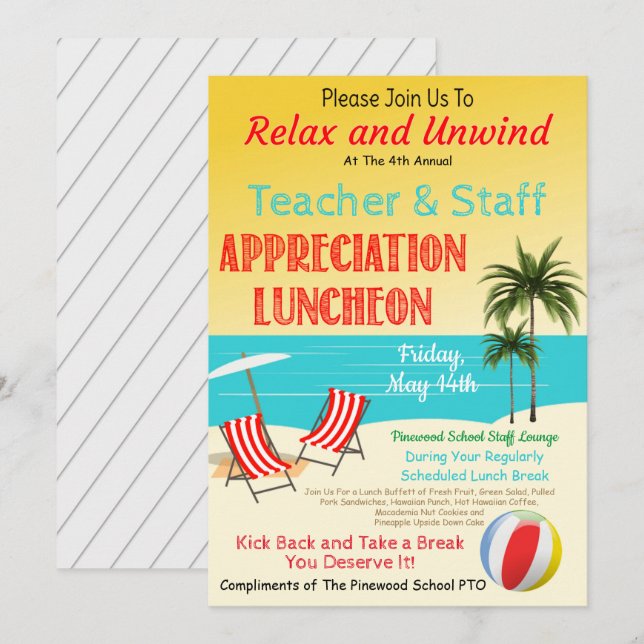 Beach Theme Appreciation Week Invitation (Front/Back)