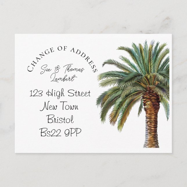 Beach Theme Change of Address with Palm Tree Announcement Postcard (Front)