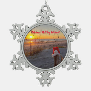 Beach theme Christmas Ornament with Santa Hat