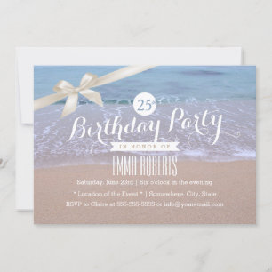 Beach Theme Classy Ivory Ribbon Birthday Party Invitation