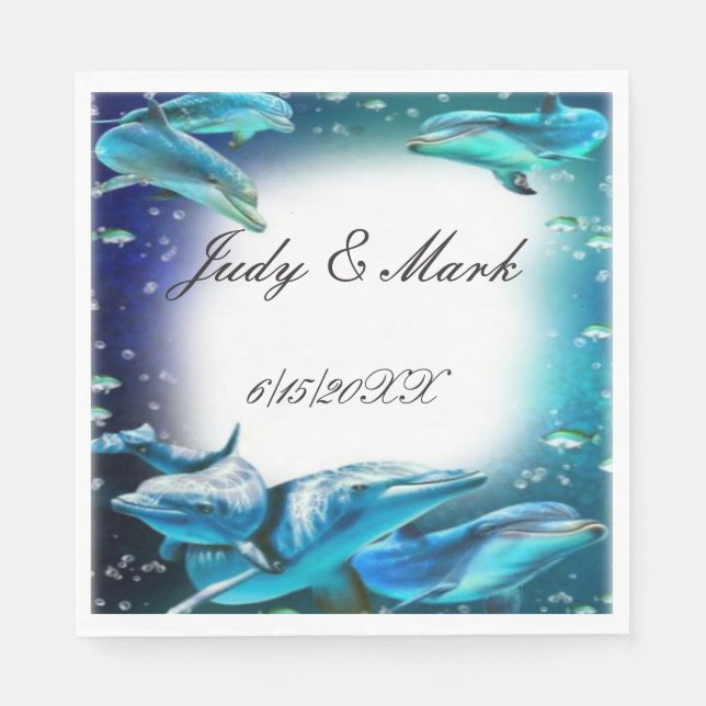 Beach Theme Dolphin Wedding Paper Napkin (Front)