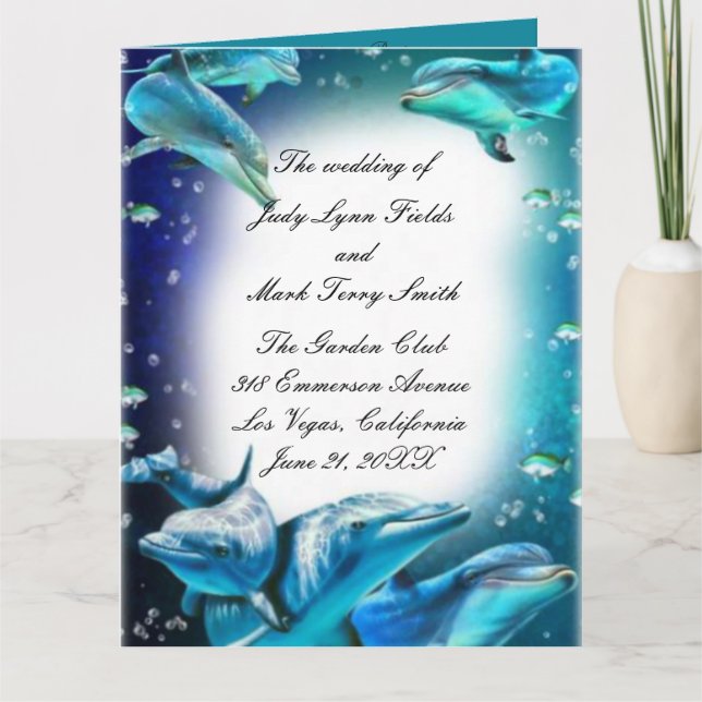 Beach Theme Dolphin Wedding Program (Front)