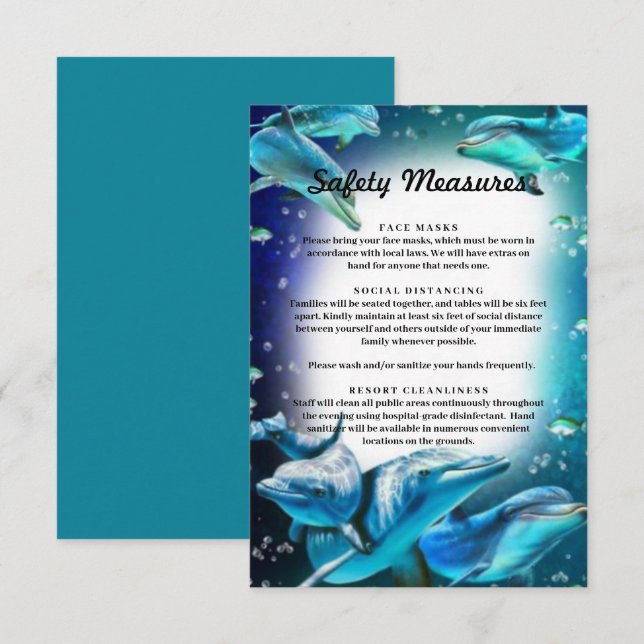 Beach Theme Dolphin Wedding Safety Measures Enclosure Card (Front/Back)
