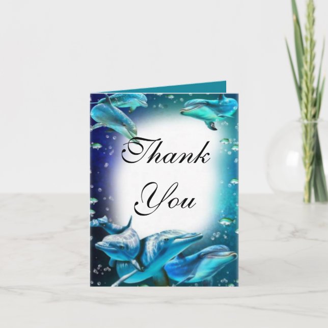 Beach Theme Dolphin Wedding Thank You Card (Front)