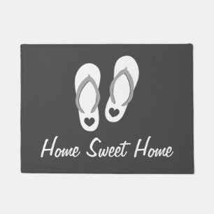 Beach theme door mat with flip flops and quote