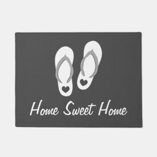 Beach theme door mat with flip flops and quote