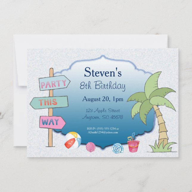 Beach Theme Five Line Custom Invitation (Front)