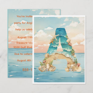 Beach Theme Initial Birthday Digital Download Invitation