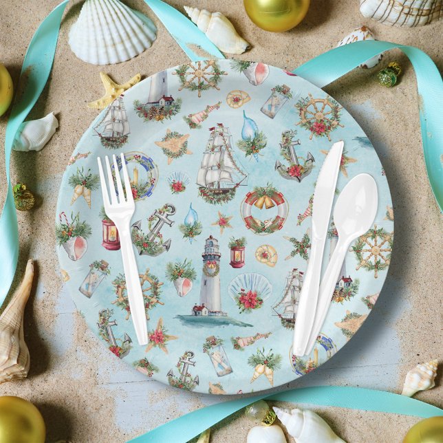 Beach Theme Nautical Christmas Coastal Paper Plate (Creator Uploaded)