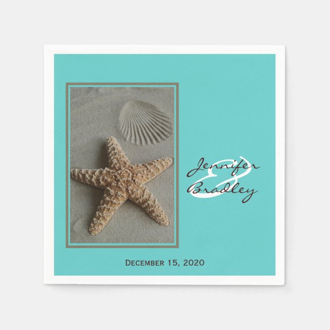 Beach Theme Paper Wedding Napkins (Front)
