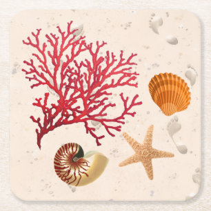 Beach theme party square paper coaster