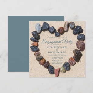 Beach Theme Pebble Heart Engagement Party Invitation