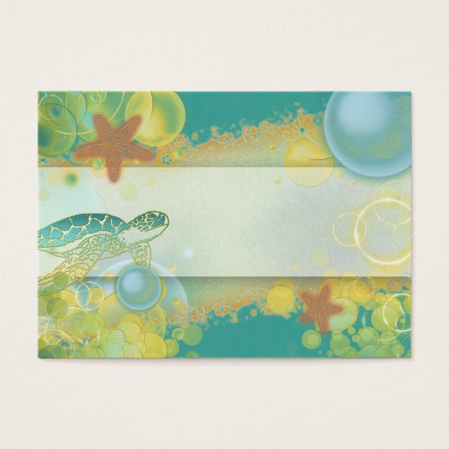 Beach theme placement cards turtle starfish (Front)