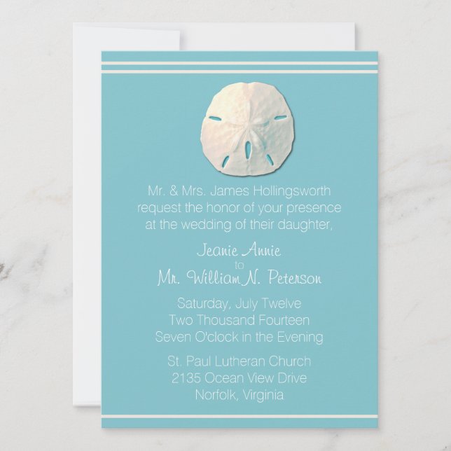 Beach Theme Sand Dollar Wedding Invitation (Front)