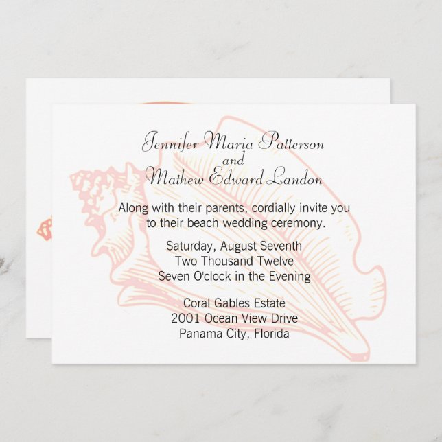 Beach Theme Seashell Wedding Invitation (Front/Back)