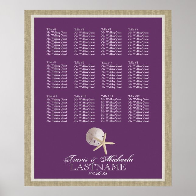 Beach Theme Seat Chart with Changeable Colour (Front)