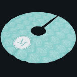 Beach Theme Shell Monogram Turquoise Brushed Polyester Tree Skirt<br><div class="desc">Add this stylish tree skirt to your beach themed holiday decor.
In turquoise with an all over white shell pattern it is perfect for your beach house festivities.
Customize it by changing the letter to your own.</div>