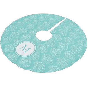 Beach Theme Shell Monogram Turquoise Brushed Polyester Tree Skirt