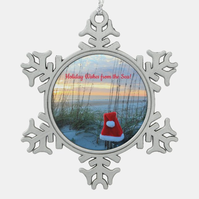 Beach Theme Snowflake Framed Ornament (Front)