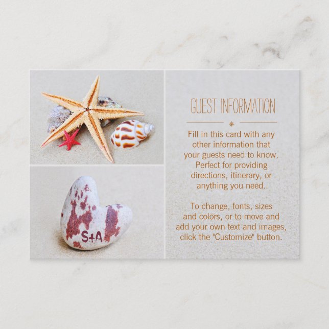 Beach Theme Starfish and Heart Wedding Guest Info Enclosure Card (Front)