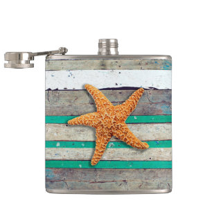 Beach Theme Starfish Wedding Rustic Hip Flask